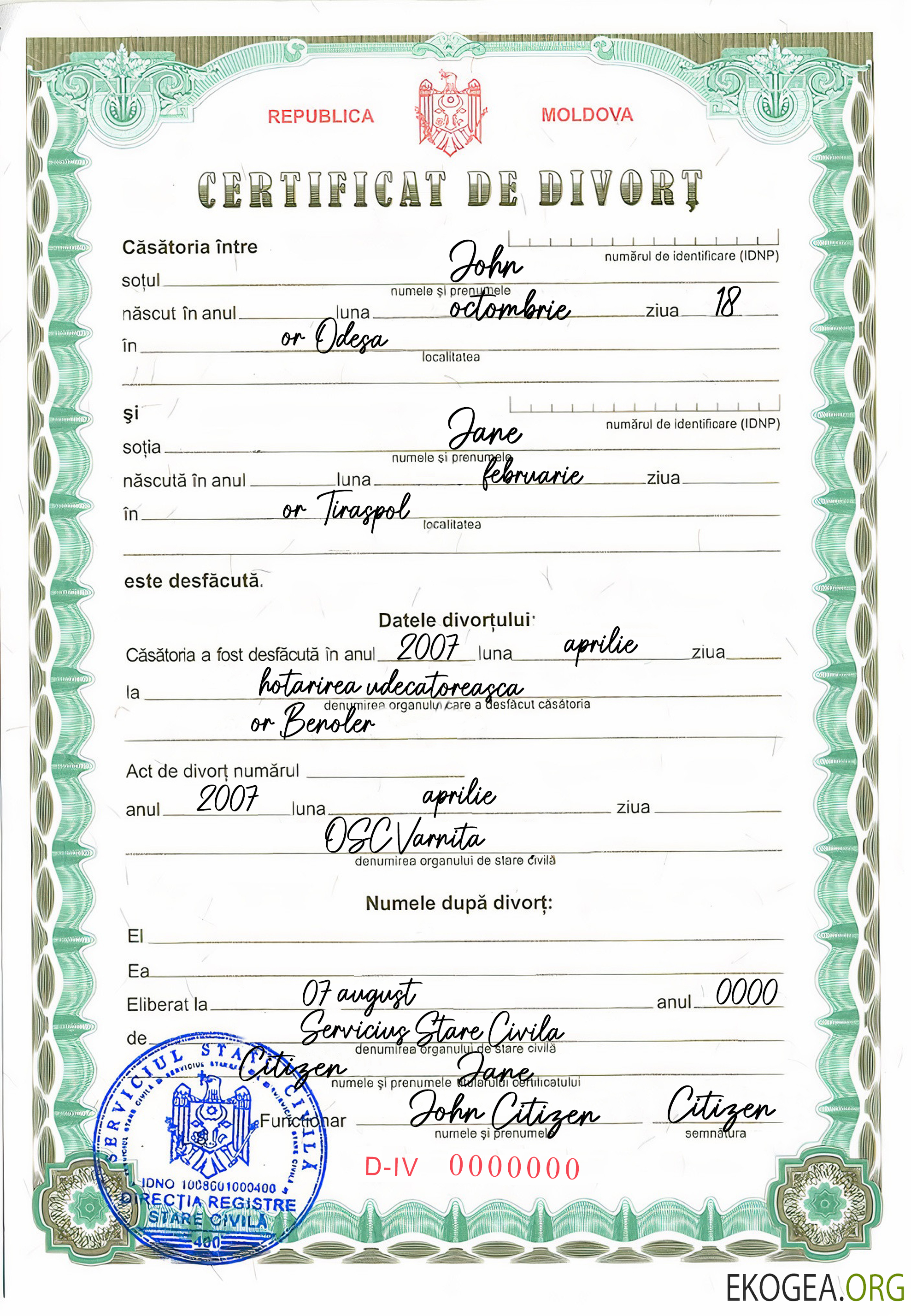 Acte d'état civil de Moldavie